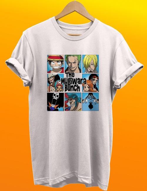 One Piece Tayfa Baskılı %100 Pamuk Basic T-Shirt Normal Beden Tişört