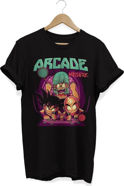 Dragonball Goku Bulma Krilin Arcade Anime Baskılı Pamuklu T-Shirt