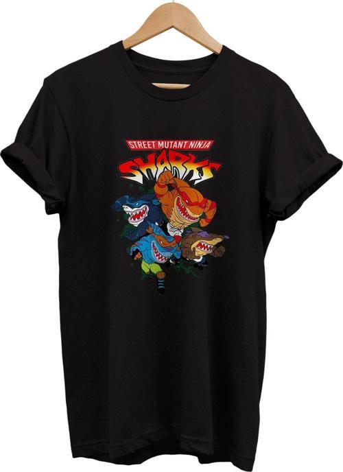 Ninja Sharks Baskılı %100 Pamuk Basic T-Shirt Normal Beden Tişört
