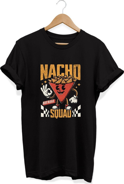 , Nacho Baskılı, %100 Pamuk, Bisiklet Yaka, Normal Beden Tişört, Basic T-Shirt