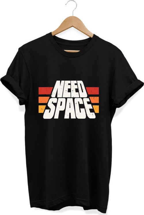 , Need Space Baskılı, %100 Pamuk, Bisiklet Yaka, Normal Beden Tişört, Basic T-Shirt
