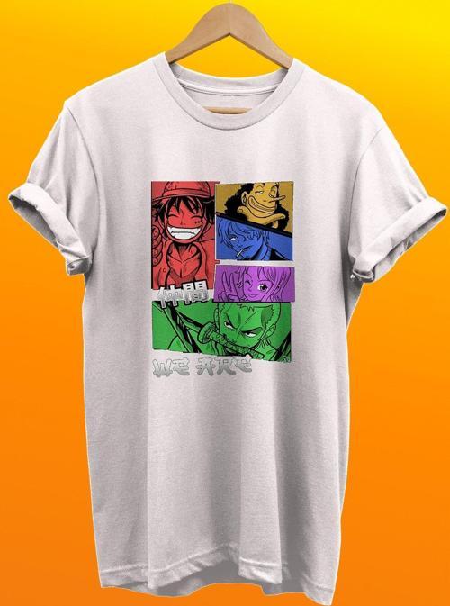 One Piece Baskılı %100 Pamuk Basic T-Shirt Normal Beden Tişört