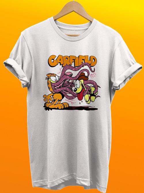 Garfield Baskılı %100 Pamuk Basic T-Shirt Normal Beden Tişört