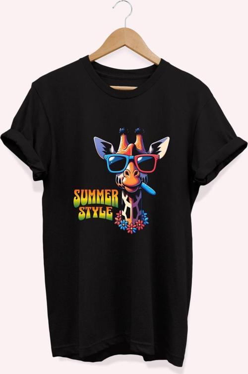 , Summer Style Baskılı, %100 Pamuk, Bisiklet Yaka, Normal Beden Tişört, Basic T-Shirt