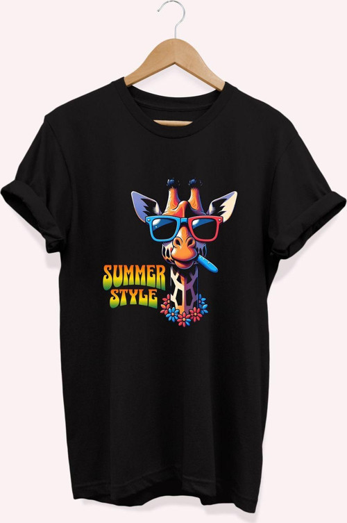, Summer Style Baskılı, %100 Pamuk, Bisiklet Yaka, Normal Beden Tişört, Basic T-Shirt