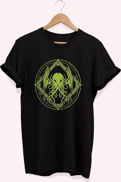 , Ahtapot Baskılı, %100 Pamuk, Bisiklet Yaka, Basic T-Shirt, Normal Beden Tişört