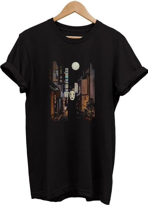No Face Baskılı %100 Pamuk Basic T-Shirt Normal Beden Tişört