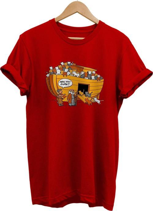 Nuh'Un Kedi Gemisi Baskılı %100 Pamuk Basic T-Shirt Normal Beden Tişört