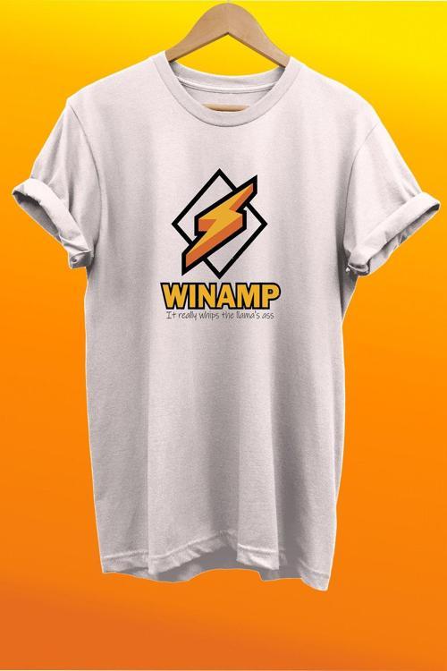 Winamp Baskılı %100 Pamuk Basic T-Shirt Normal Beden Tişört