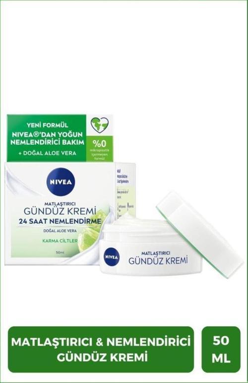 Matlaştırıcı Gündüz Yüz Bakım Kremi 50ml, 24 Saat Yoğun Nemlendirici, Karma Ciltler, Aloe Vera