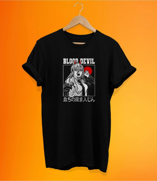 Blood Devil Baskılı Siyah,%100 Pamuk Basic (Normal Beden) T-Shirt