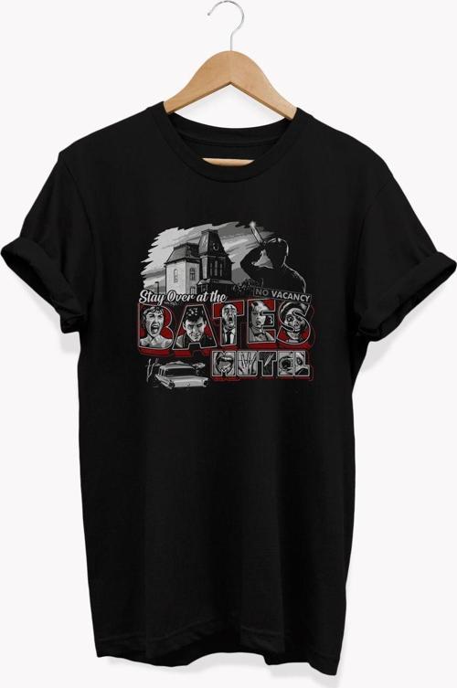 , Bates Motel Baskılı, %100 Pamuk, Bisiklet Yaka, Basic T-Shirt, Normal Beden Tişört