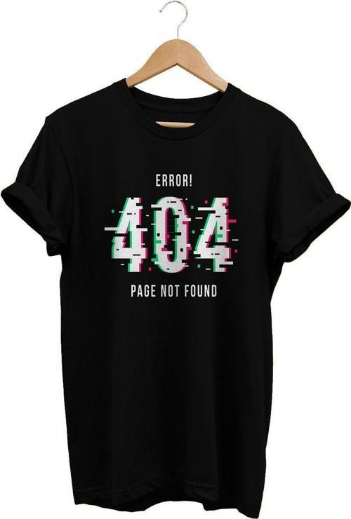 404 Not Found Baskılı Siyah, %100 Pamuk Basic (Normal Beden) T-Shirt