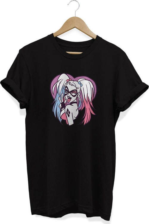 Gotham City Harley Quinn Baskılı Siyah T-Shirt