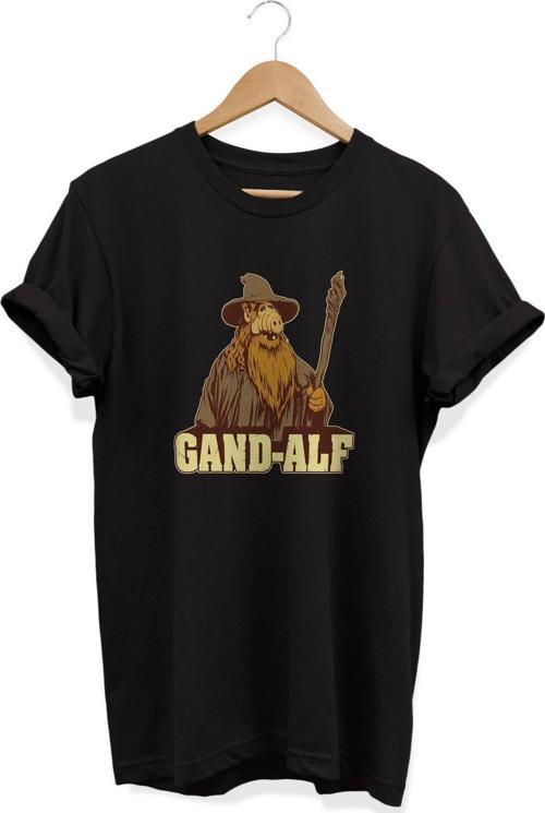 , Gand-Alf. Baskılı, %100 Pamuk, Bisiklet Yaka, Normal Beden Tişört, Basic T-Shirt