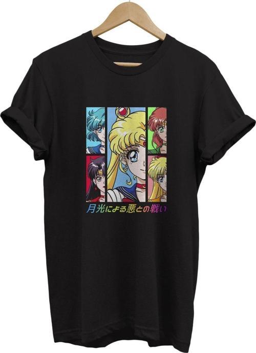 Sailor Moon Baskılı %100 Pamuk Basic T-Shirt Normal Beden Tişört