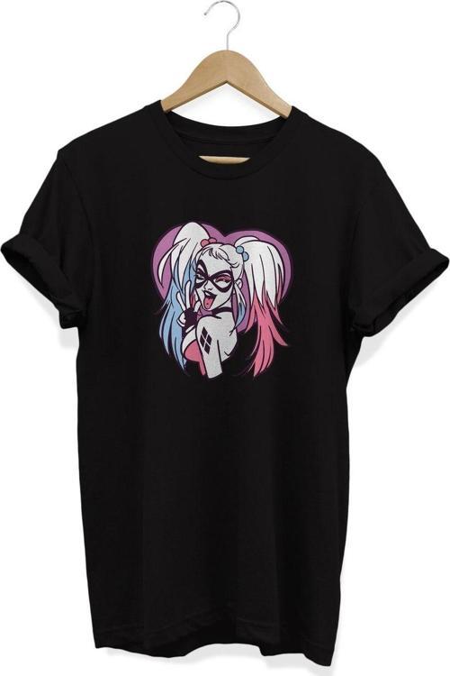 Gotham City Harley Quinn Baskılı Siyah T-Shirt