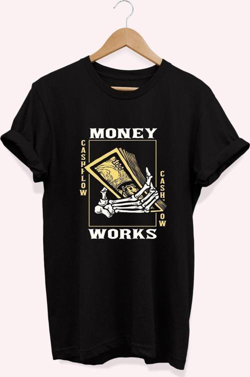 , Money Baskılı, %100 Pamuk, Bisiklet Yaka, Normal Beden Tişört, Basic T-Shirt