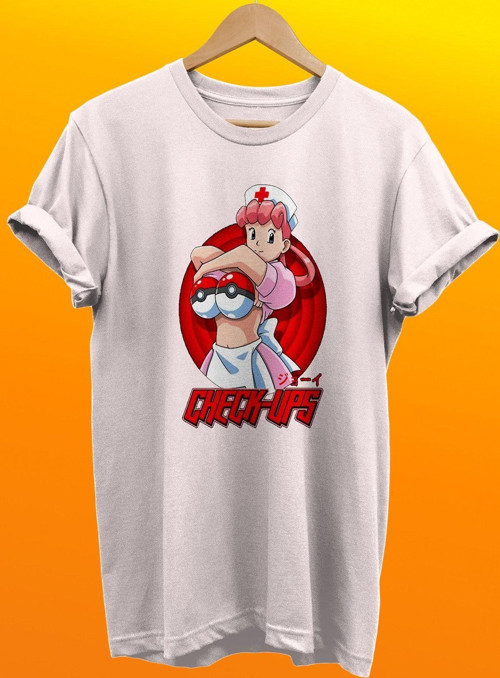 Pokemon Hemşire Baskılı %100 Pamuk Basic T-Shirt Normal Beden Tişört