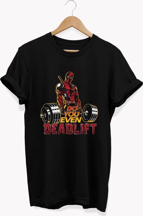 , Deadlift Baskılı, %100 Pamuk, Bisiklet Yaka, Basic T-Shirt, Normal Beden Tişört