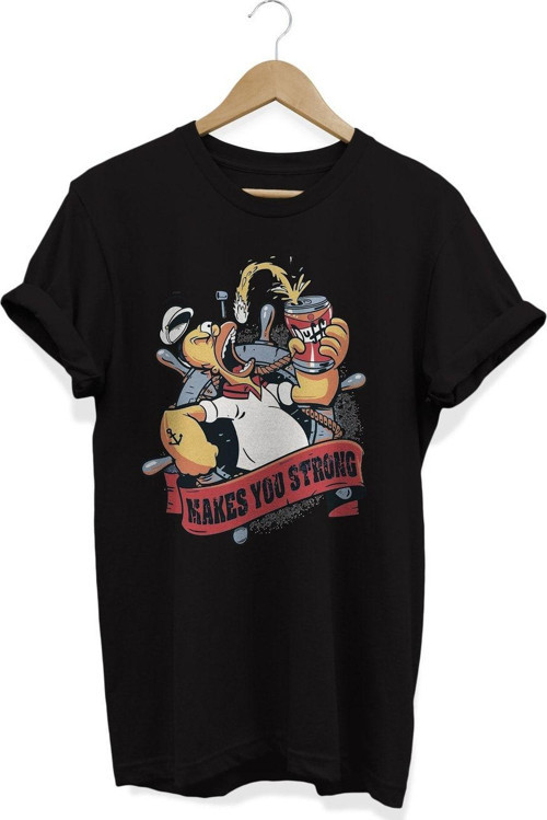 Homer Simpson Beer Makes You Strong Baskılı Siyah T-Shirt