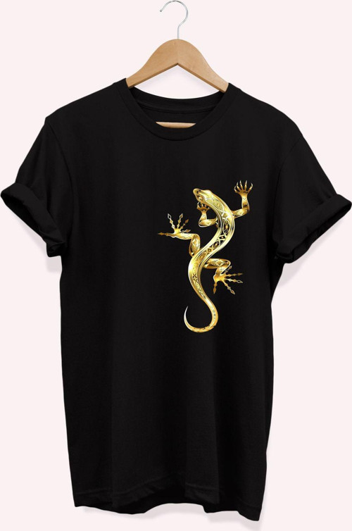 , Lizard Baskılı, %100 Pamuk, Bisiklet Yaka, Basic T-Shirt, Normal Beden Tişört
