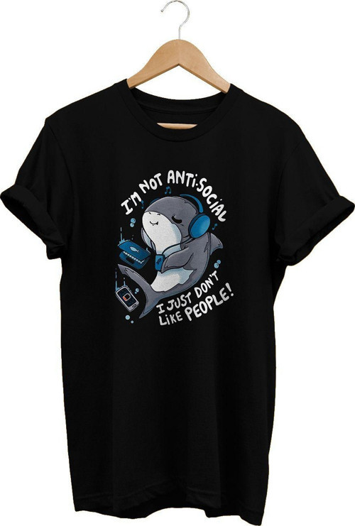 Antisosyal Yunus Baskılı Siyah, %100 Pamuk Basic (Normal Beden) T-Shirt