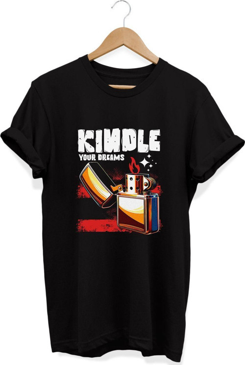 , Çakmak Baskılı, %100 Pamuk, Bisiklet Yaka, Normal Beden Tişört, Basic T-Shirt