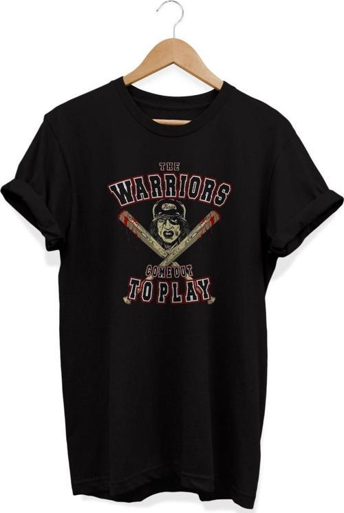 , Warriors Baskılı, %100 Pamuk, Bisiklet Yaka, Normal Beden Tişört, Basic T-Shirt