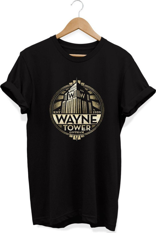 , Wayne Tower Baskılı, %100 Pamuk, Bisiklet Yaka, Normal Beden Tişört, Basic T-Shirt