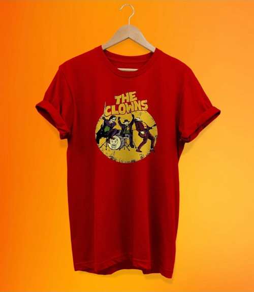 Ünlü Palyaçolar Baskılı Kırmızı, %100 Pamuk Basic (Normal Beden) T-Shirt