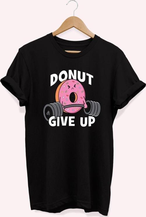 , Donut Gym Baskılı, %100 Pamuk, Bisiklet Yaka, Basic T-Shirt, Normal Beden Tişört