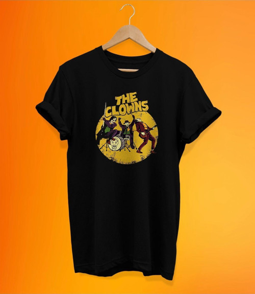 Ünlü Palyaçolar Baskılı Siyah, %100 Pamuk Basic (Normal Beden) T-Shirt
