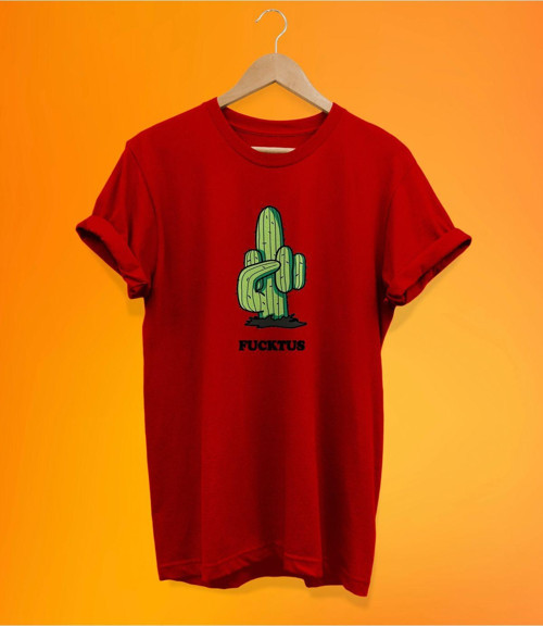 Kötü Kaktüs Baskılı Kırmızı, %100 Pamuk Basic (Normal Beden) T-Shirt