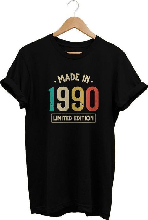 1990 Baskılı Siyah, %100 Pamuk Basic (Normal Beden) T-Shirt