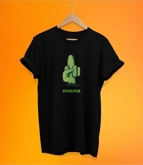 Kötü Kaktüs Baskılı Siyah, %100 Pamuk Basic (Normal Beden) T-Shirt