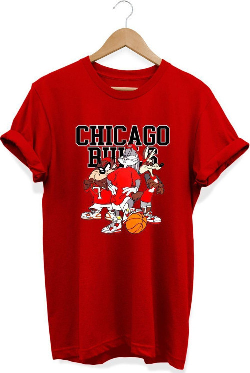 , Chıcago Cartoon Baskılı, %100 Pamuk, Bisiklet Yaka, Basic T-Shirt, Normal Beden Tişört