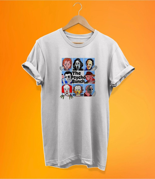 The Psycho Bunch Baskılı Beyaz, %100 Pamuk Basic (Normal Beden) T-Shirt