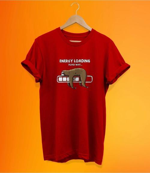 Tembel Baskılı Kırmızı,%100 Pamuk Basic (Normal Beden) T-Shirt