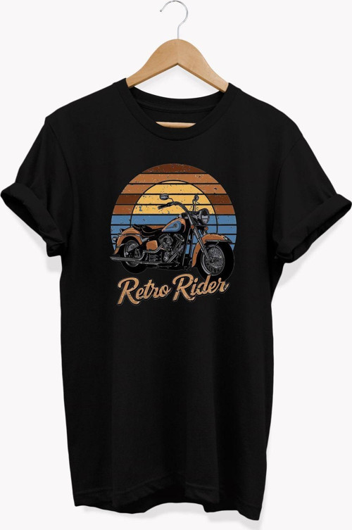 , Retro Bikers Baskılı, %100 Pamuk, Bisiklet Yaka, Normal Beden Tişört, Basic T-Shirt
