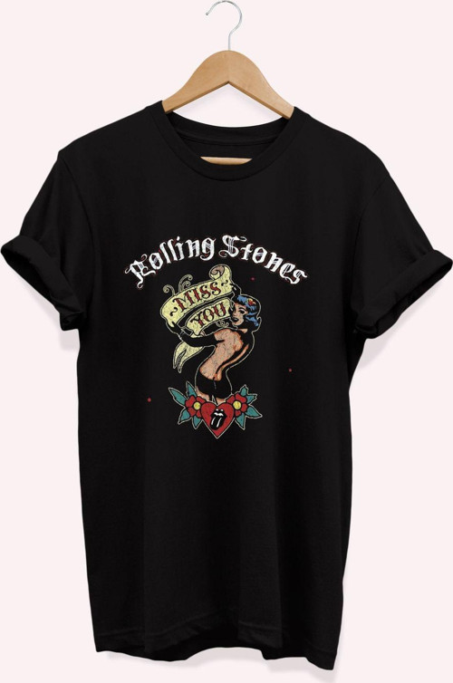 , Rolling Stones Baskılı, %100 Pamuk, Bisiklet Yaka, Normal Beden Tişört, Basic T-Shirt