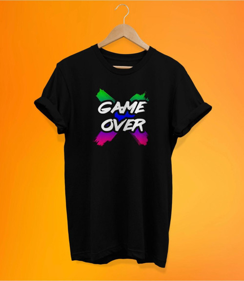 Game Over Baskılı Siyah, %100 Pamuk Basic (Normal Beden) T-Shirt