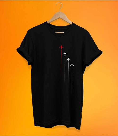 Uçak Baskılı Siyah, %100 Pamuk Basic (Normal Beden) T-Shirt