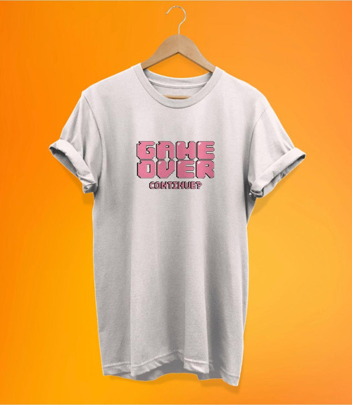 Game Over Beyaz Baskılı, %100 Pamuk Basic (Normal Beden) T-Shirt