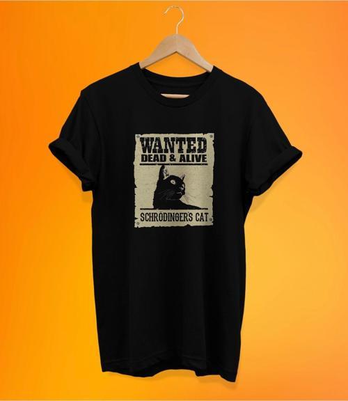 Schrödinger'S Cat Baskılı Siyah, %100 Pamuk Basic (Normal Beden) T-Shirt