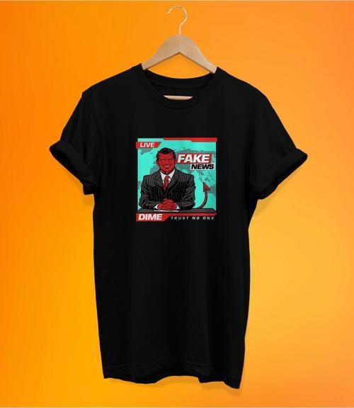 Sahte Medya Baskılı Siyah, %100 Pamuk Basic (Normal Beden) T-Shirt