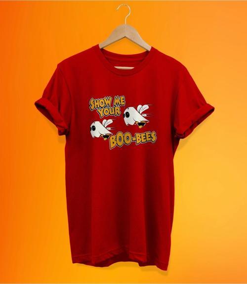 Boo-Bees Baskılı Kırmızı, %100 Pamuk Basic (Normal Beden) T-Shirt