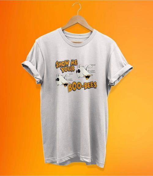 Boo-Bees Baskılı Beyaz, %100 Pamuk Basic (Normal Beden) T-Shirt