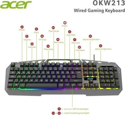 OKW213 Gri RGB Rainbow Backlit Gaming Keyboard Rainbow (Kablo Uzunluğu 1,5mt)