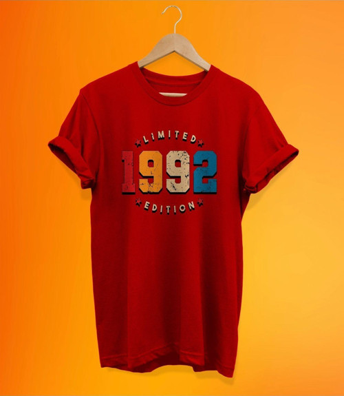 1992 Baskılı Kırmızı, %100 Pamuk Basic (Normal Beden) T-Shirt